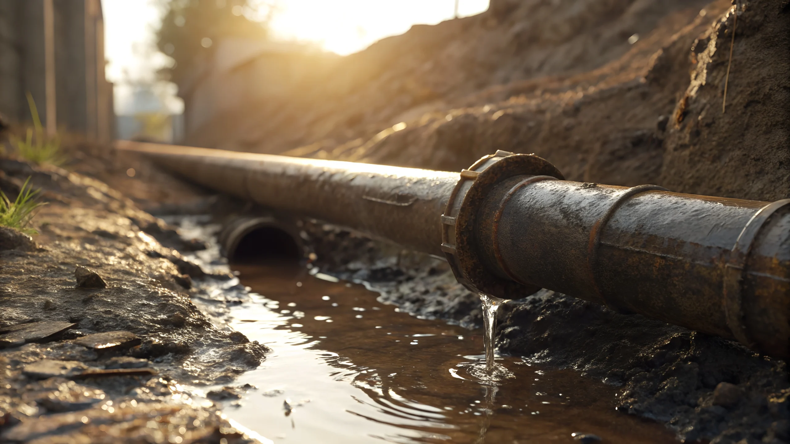 An underground pipe in a trench, illustrating grading and drainage problems  that construction defect attorneys investigate.