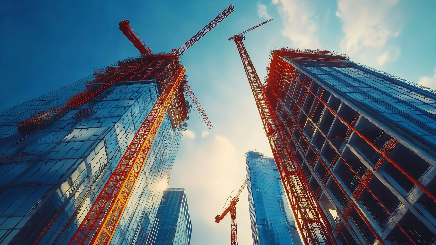 A low-angle view of a high-rise building, where construction defect attorneys litigate complex structural failures and foundation issues.
