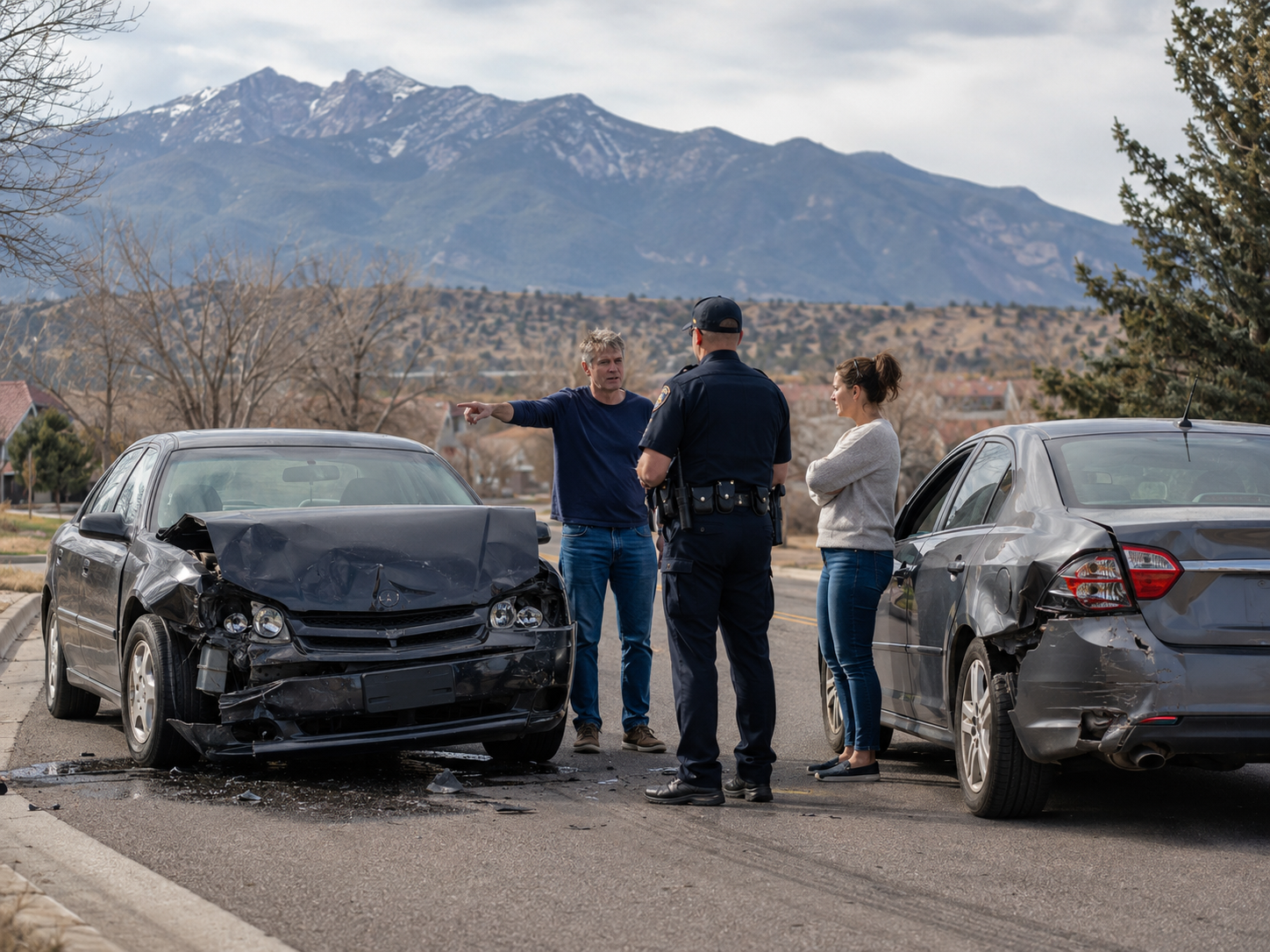 How Liability Works After a Car Accident in Colorado Colorado wage and hour law materials, employee pay statement, calculator, and payroll documents on a legal office desk.